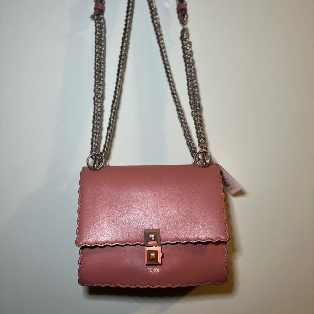 Fendi Kan I Small Pink Leather Shoulder Bag Chain Strap with Box+ Dust Bag+ COA